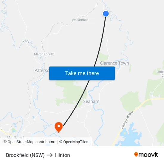 Brookfield (NSW) to Hinton map