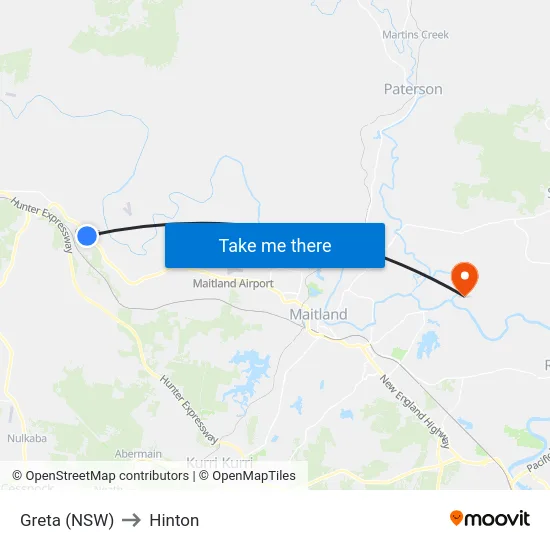 Greta (NSW) to Hinton map