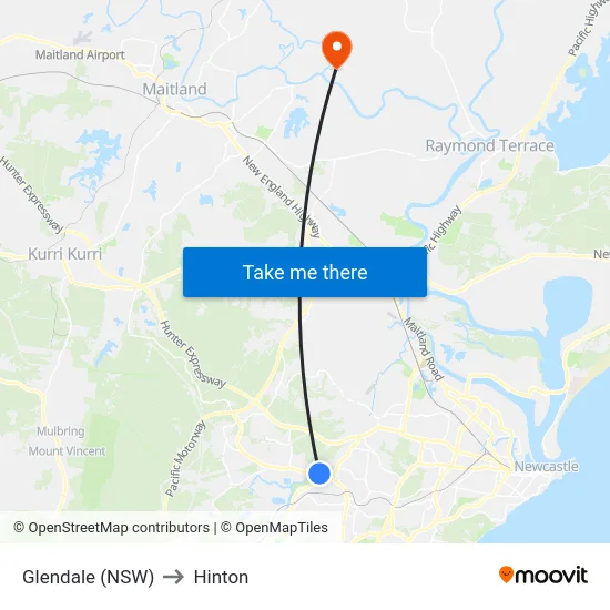 Glendale (NSW) to Hinton map