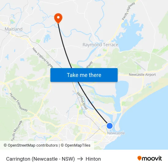 Carrington (Newcastle - NSW) to Hinton map