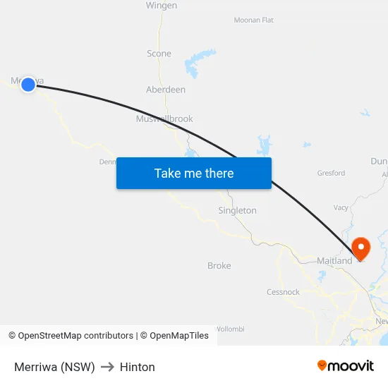 Merriwa (NSW) to Hinton map