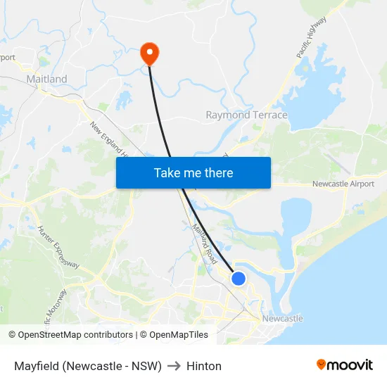 Mayfield (Newcastle - NSW) to Hinton map