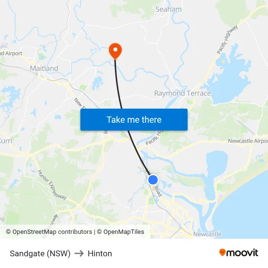 Sandgate (NSW) to Hinton map