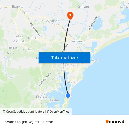 Swansea (NSW) to Hinton map