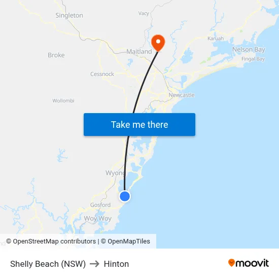 Shelly Beach (NSW) to Hinton map