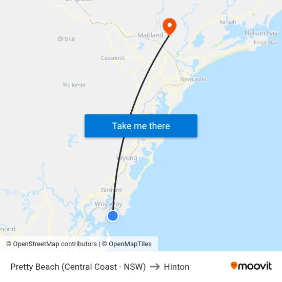 Pretty Beach (Central Coast - NSW) to Hinton map