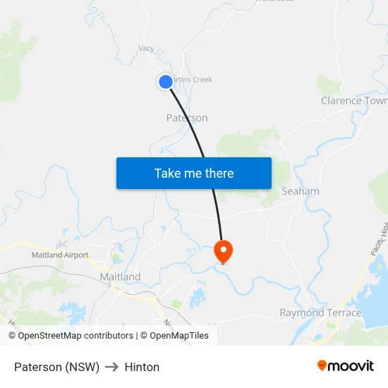 Paterson (NSW) to Hinton map
