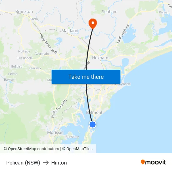 Pelican (NSW) to Hinton map