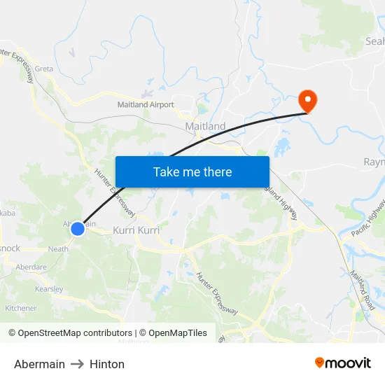 Abermain to Hinton map