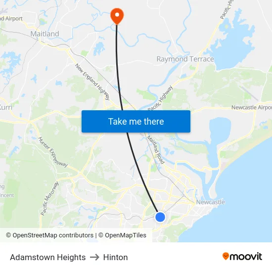 Adamstown Heights to Hinton map