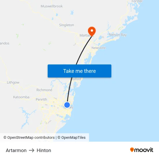Artarmon to Hinton map