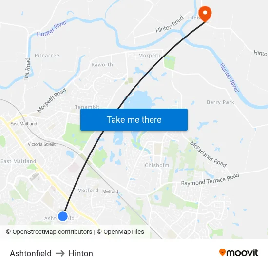 Ashtonfield to Hinton map