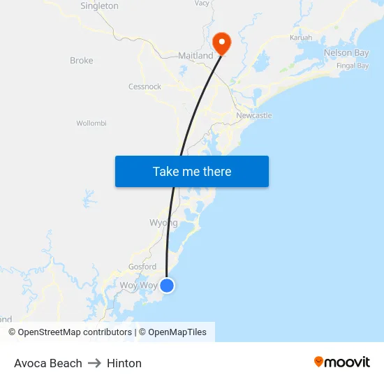 Avoca Beach to Hinton map