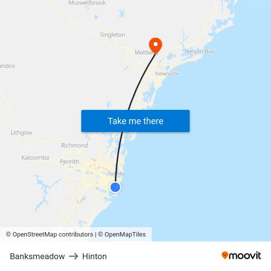 Banksmeadow to Hinton map