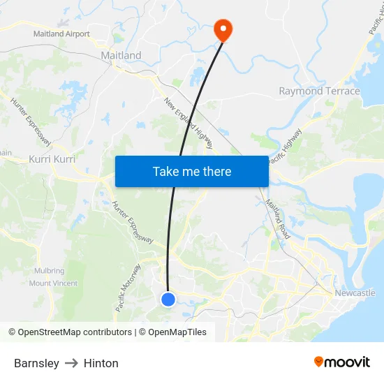 Barnsley to Hinton map