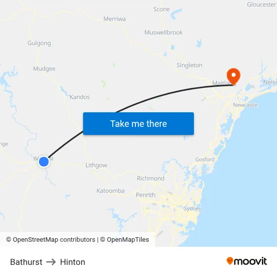 Bathurst to Hinton map
