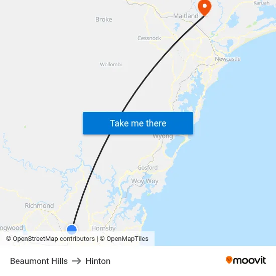Beaumont Hills to Hinton map