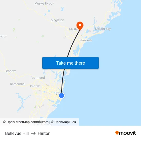 Bellevue Hill to Hinton map
