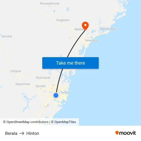 Berala to Hinton map