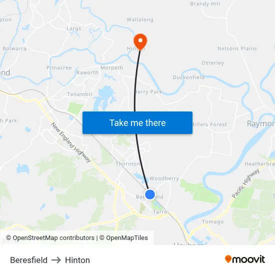 Beresfield to Hinton map