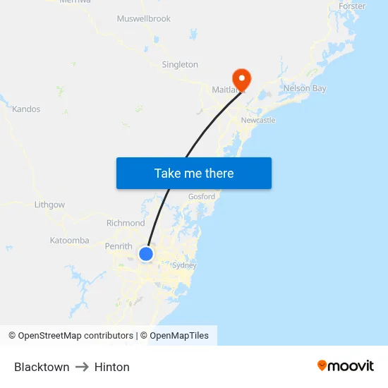 Blacktown to Hinton map