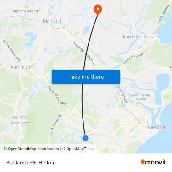 Boolaroo to Hinton map