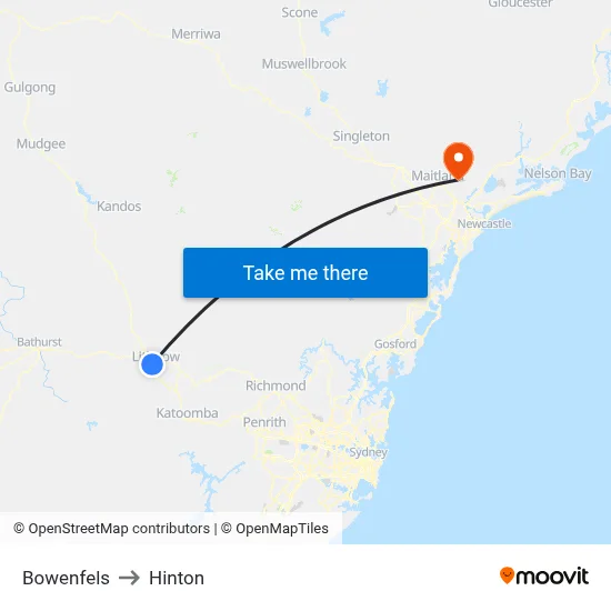 Bowenfels to Hinton map