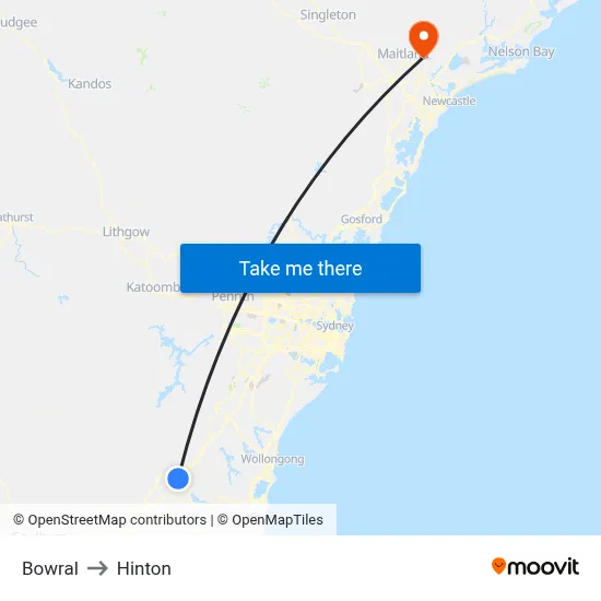 Bowral to Hinton map