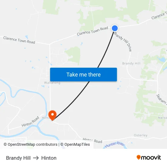 Brandy Hill to Hinton map