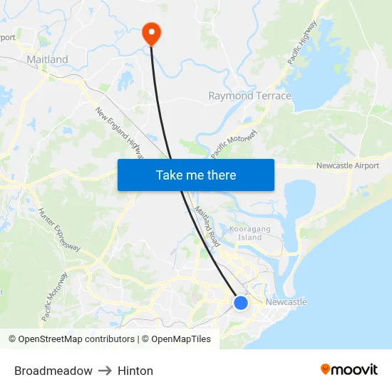 Broadmeadow to Hinton map