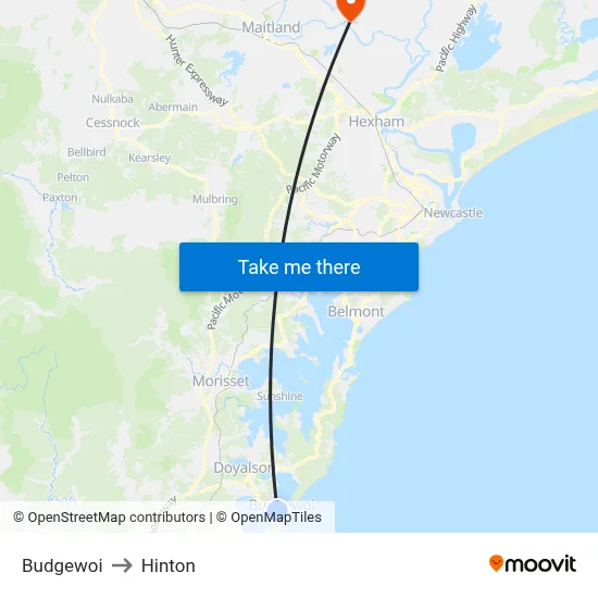 Budgewoi to Hinton map