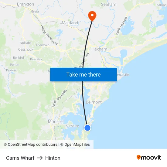 Cams Wharf to Hinton map