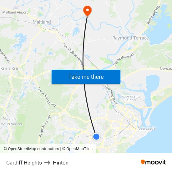 Cardiff Heights to Hinton map