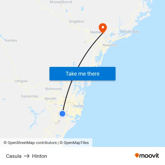 Casula to Hinton map