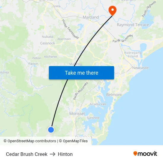 Cedar Brush Creek to Hinton map