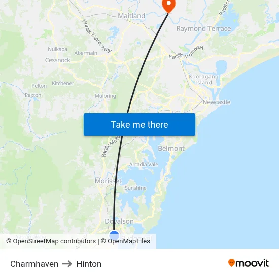 Charmhaven to Hinton map