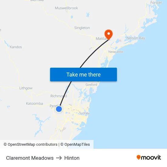 Claremont Meadows to Hinton map