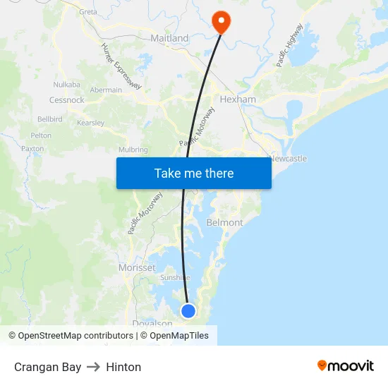 Crangan Bay to Hinton map