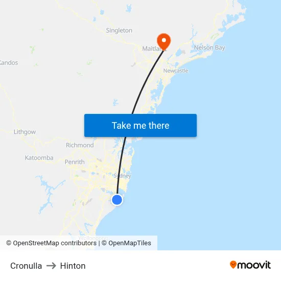 Cronulla to Hinton map