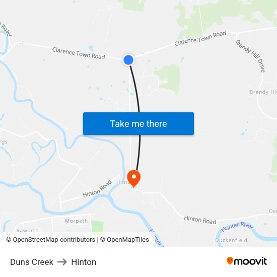 Duns Creek to Hinton map