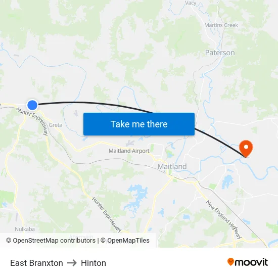 East Branxton to Hinton map