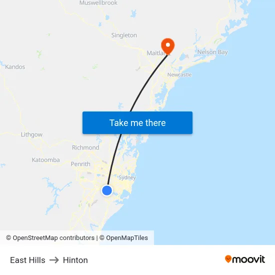 East Hills to Hinton map