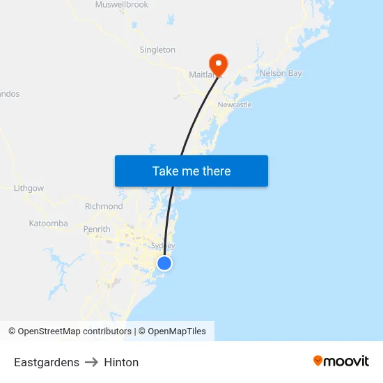 Eastgardens to Hinton map
