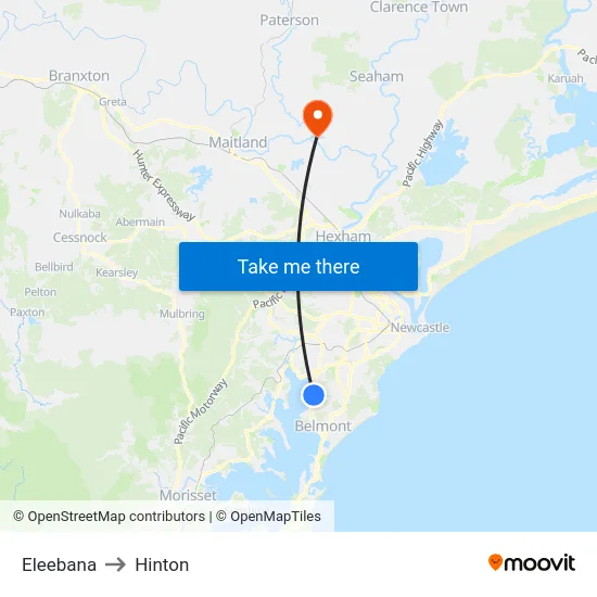 Eleebana to Hinton map