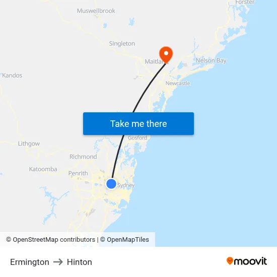 Ermington to Hinton map