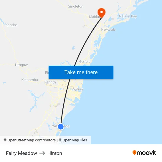 Fairy Meadow to Hinton map