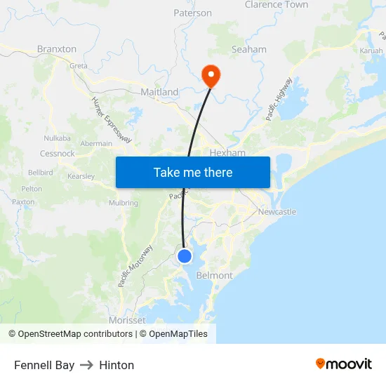 Fennell Bay to Hinton map