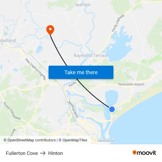Fullerton Cove to Hinton map
