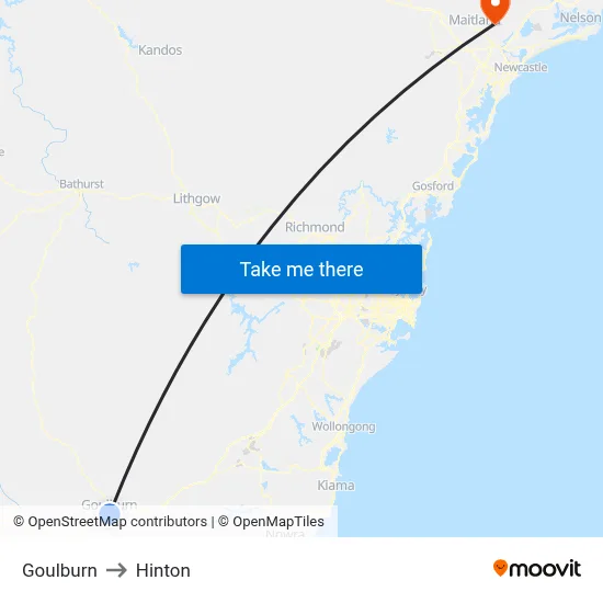 Goulburn to Hinton map