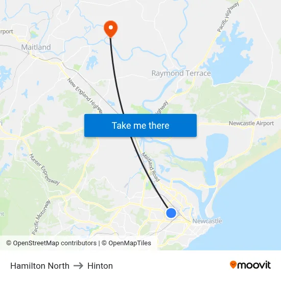 Hamilton North to Hinton map